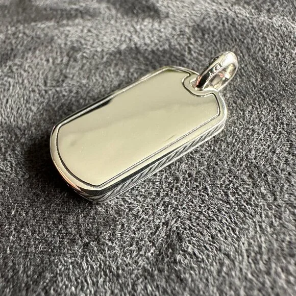 David Yurman Chevron Dog Tag Pendant w/ Pavé White Diamonds - 27mm - RARE